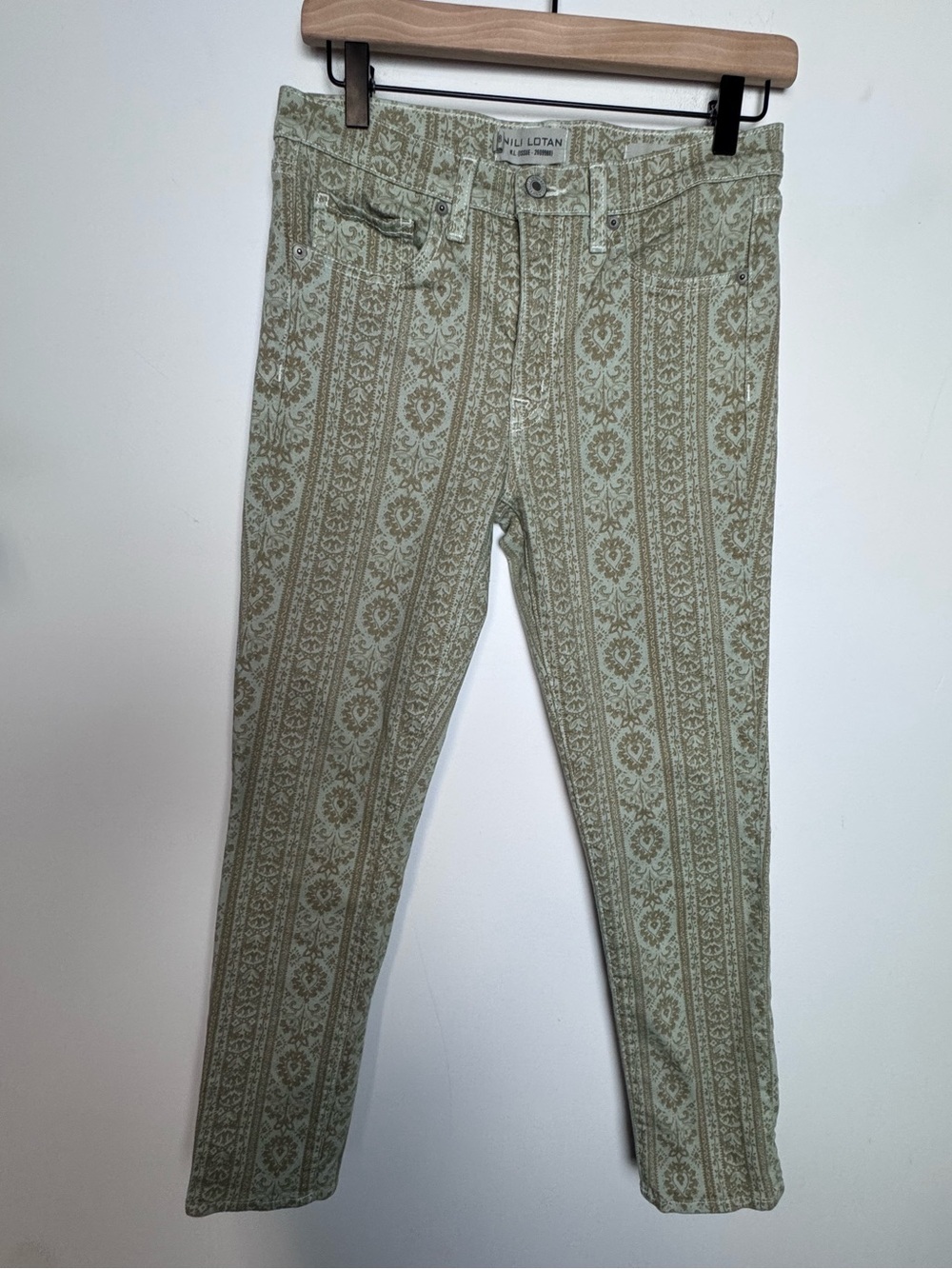 NILI LOTAN Jeans Mid Rise Zip Fly Khaki Wallpaper Print 28